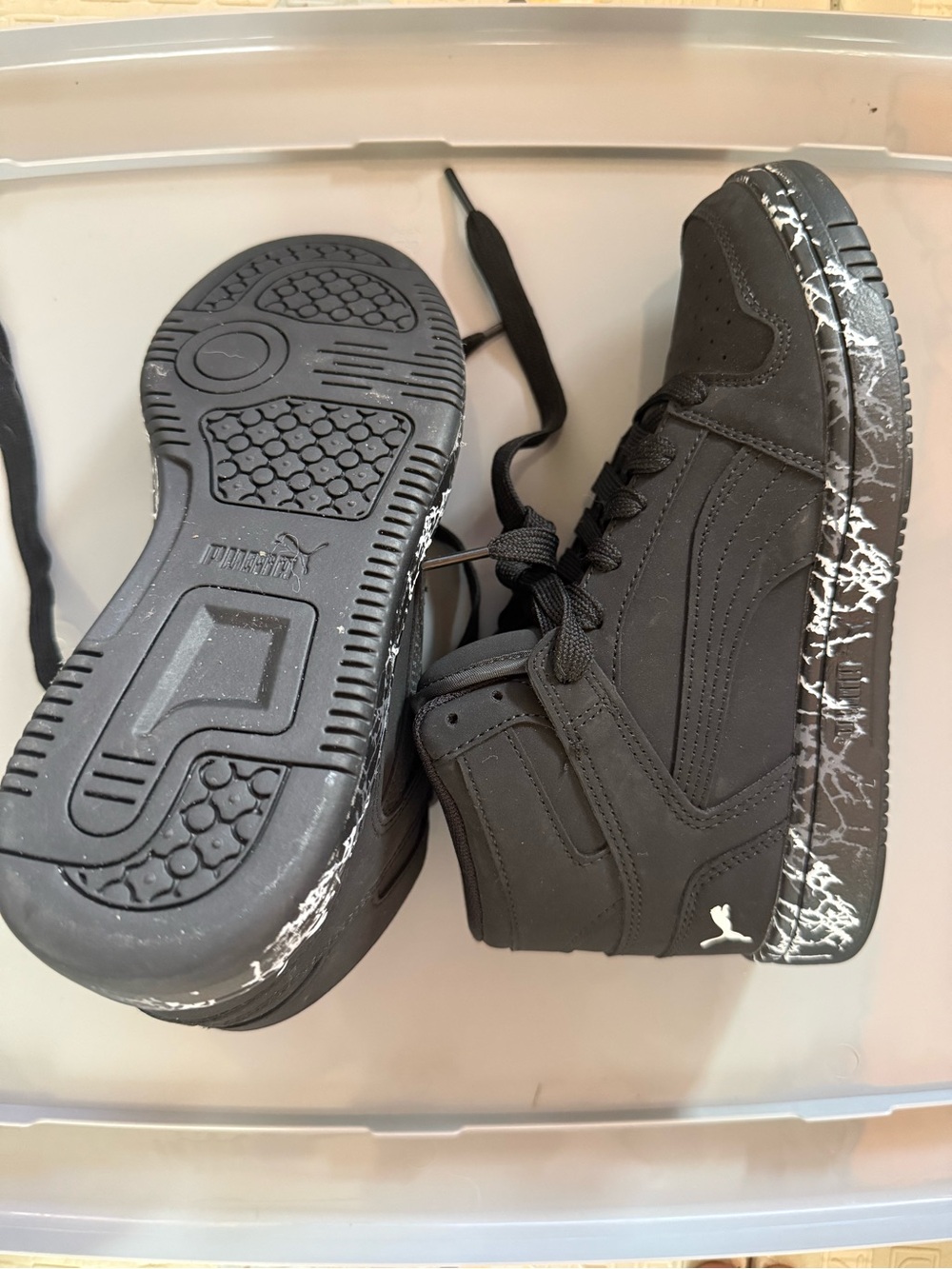 Puma Black Lace-Up High-Top Sneakers with White Logo - Picture 2 of 2